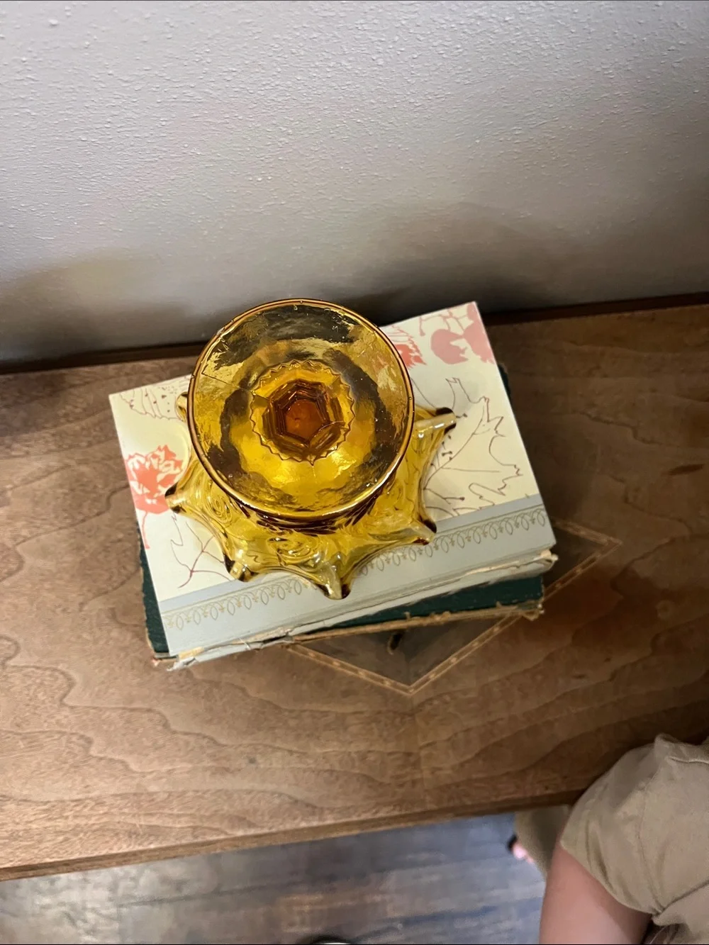 Vintage Amber Glass Compote Pedestal Bowl - Home Accents